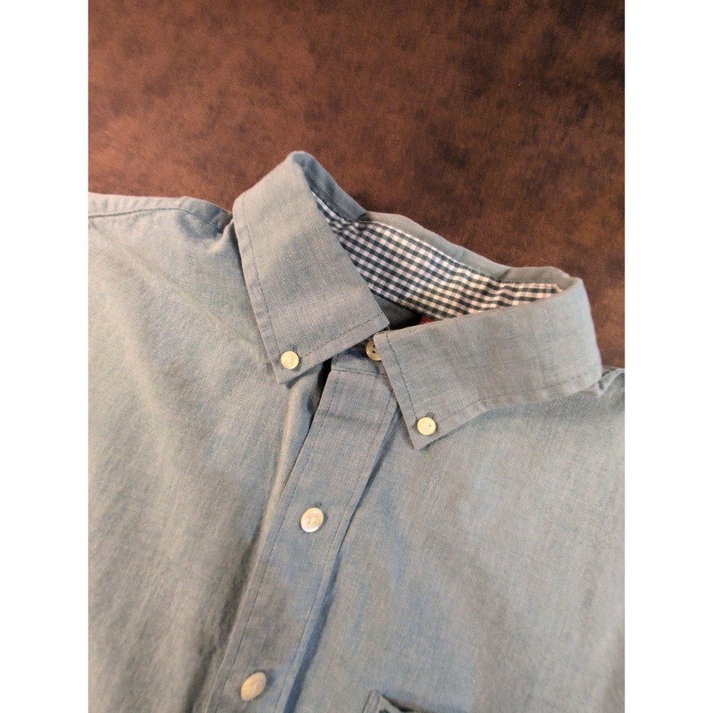 IZOD Mens Green Long Sleeve Button Down Shirt Cotton Sz M Textured‎ Gingham Trim